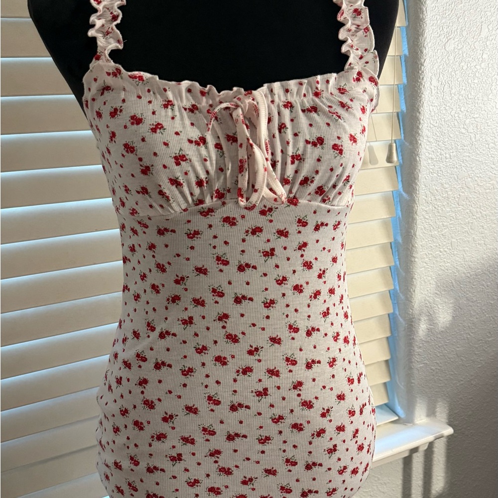 Princess Polly Cream Mini Dress with Red Floral Print